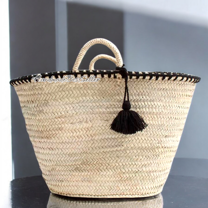 Handmade Straw Basket with Black Tassel