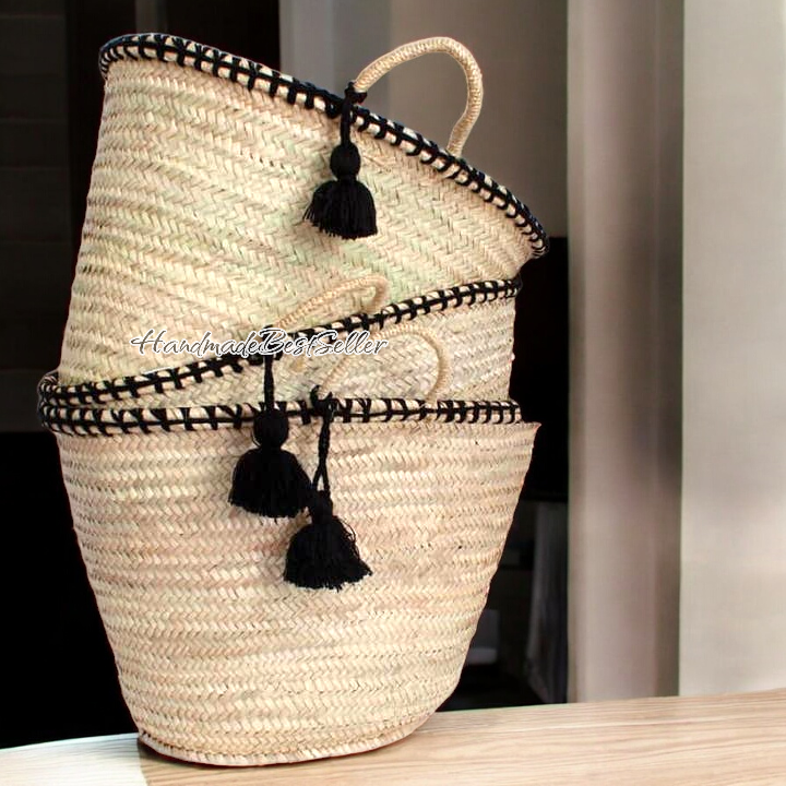 Handmade Straw Basket with Black Tassel