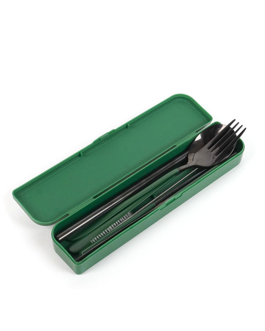 Take Me Away Cutlery Kit - Black with  Forest Green Handle