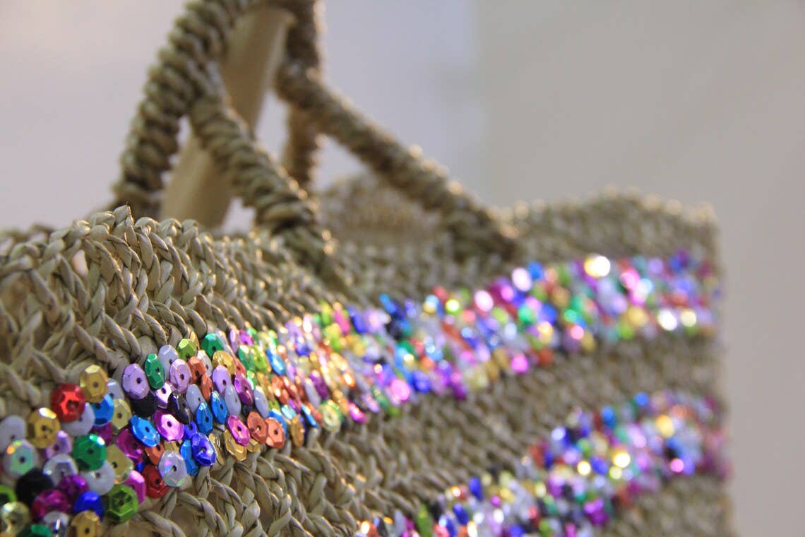 Sequin Baskets Straw bag