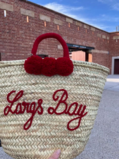 Straw Basket with Pompoms - Largs Bay