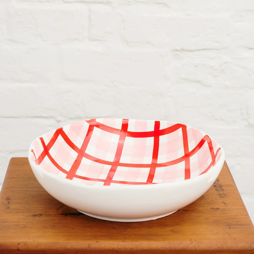 Pink and Red Gingham Bowl