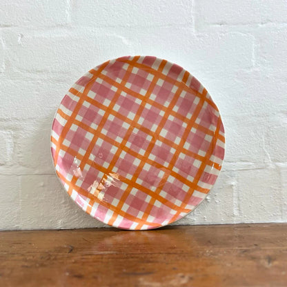 Orange & Cornflower Blue Gingham Platter