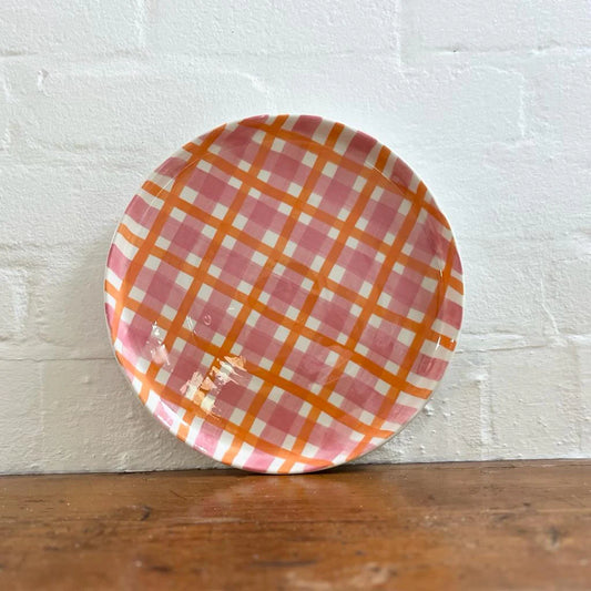 Orange & Cornflower Blue Gingham Platter