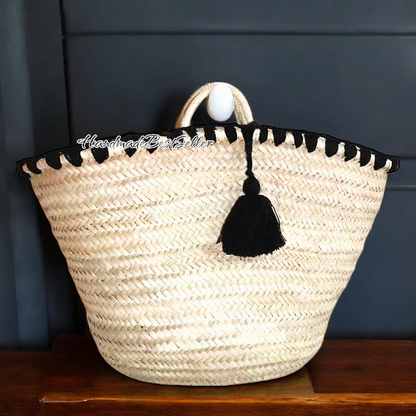 Handmade Straw Basket with Black Tassel